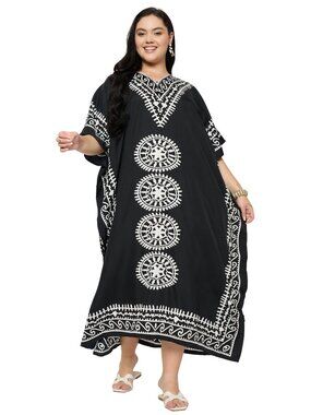 Plus Size Caftan Dresses for Women Stylish Polyester Black Maxi Cover Up Beach